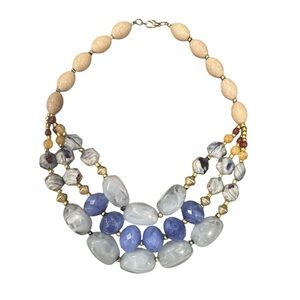 Anthropologie Ocean Blue Bibb Necklace Chunky Beads Statement Piece